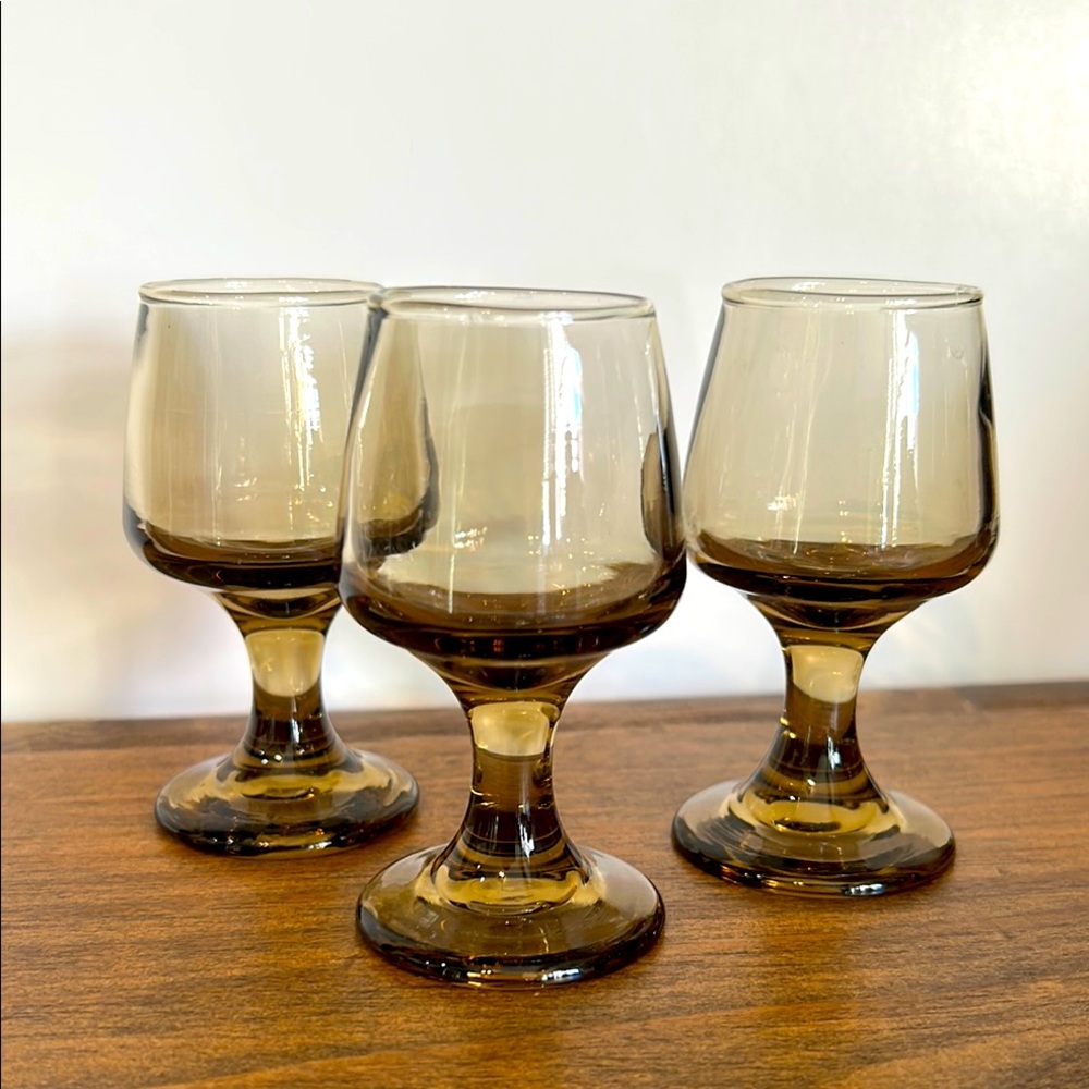 Vintage 1970’s Libbey Tawny Accent Cordial Glasses Set Of 3
